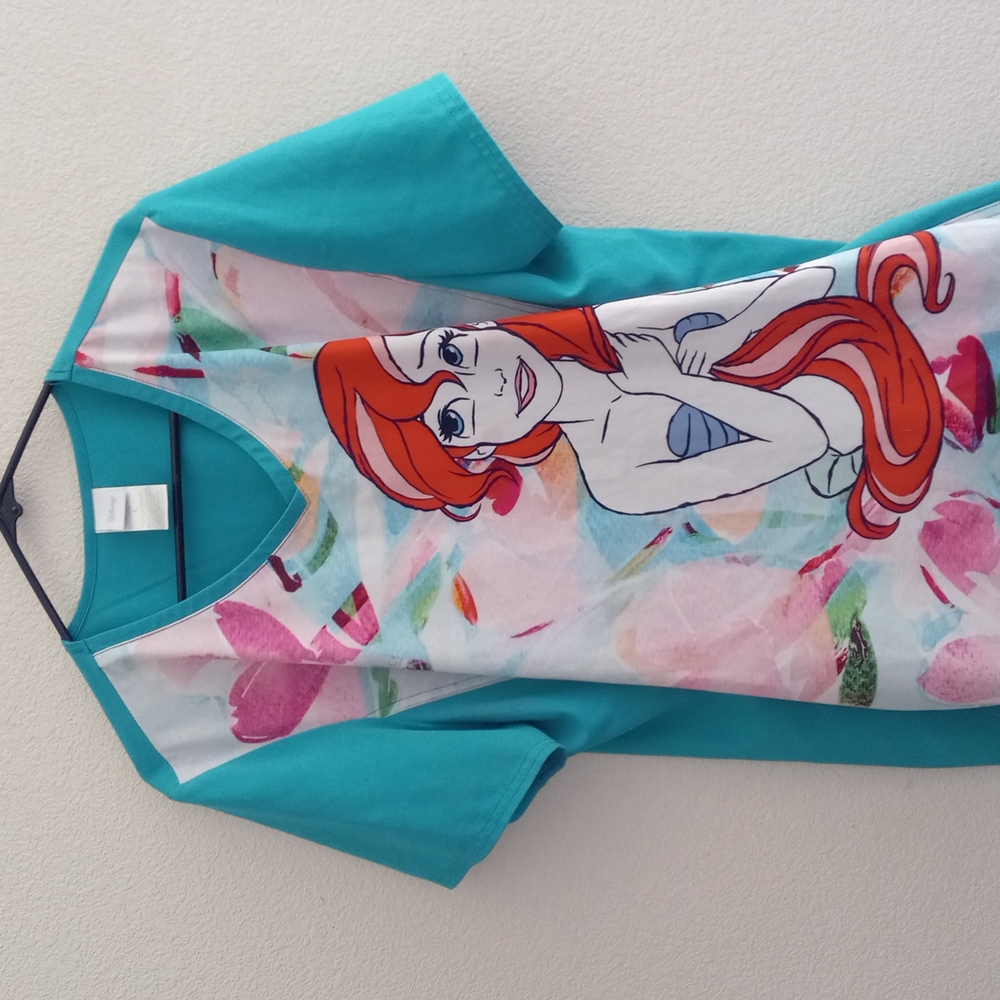 Disney Ariel Teal & Red scrub top